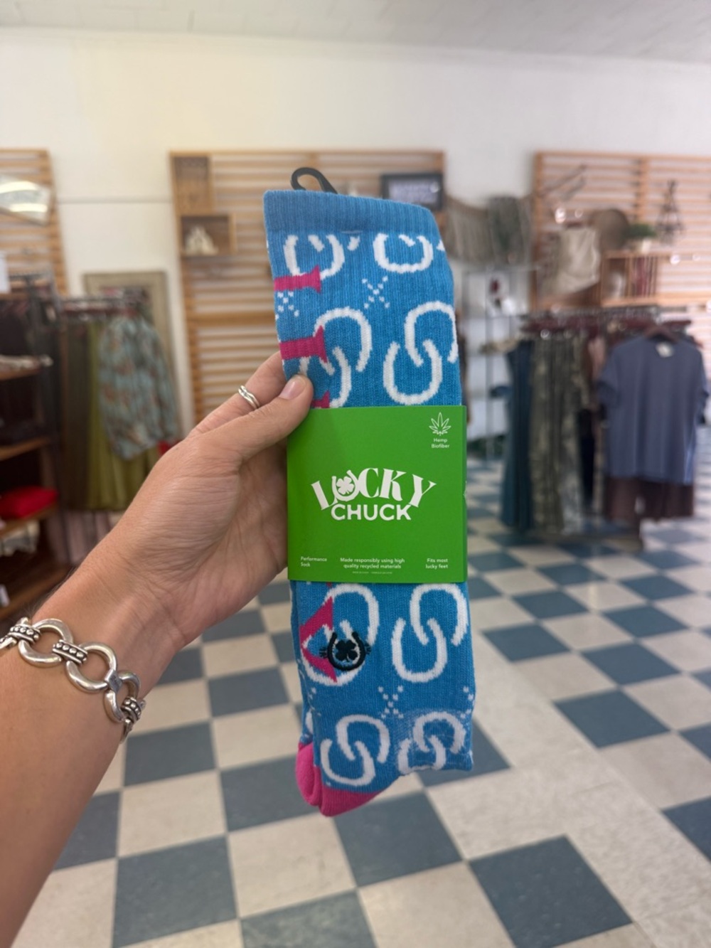 Women's Blue Patterned Crew Socks